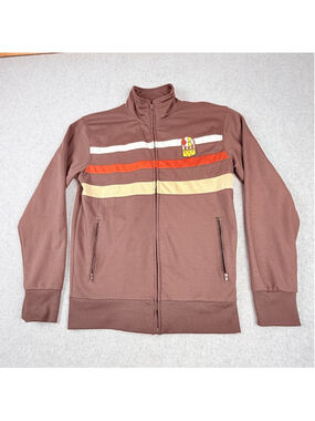FIVE STAR VINTAGE Track Jacket Mens M Brown Striped Full Zip Basketball